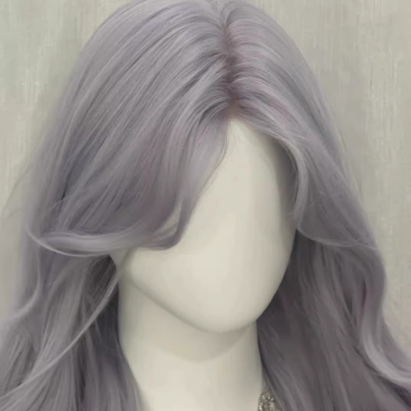 Korejos stiliaus ilga garbanota peruka su lace-front, įstrižos kirpimo plaukai, visas galvos uždengimas, modelis DM506-274