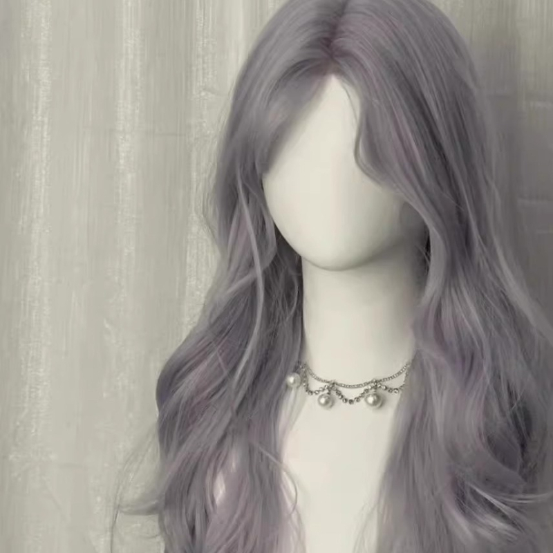 Korejos stiliaus ilga garbanota peruka su lace-front, įstrižos kirpimo plaukai, visas galvos uždengimas, modelis DM506-274