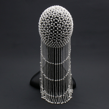 Rankų darbo plaukų tinklas su rižių formos karoliukais iš smūlinės medžiagos ir ilgais kutais – nacionalinis stilius, kilmė Jinhua, TS-23290