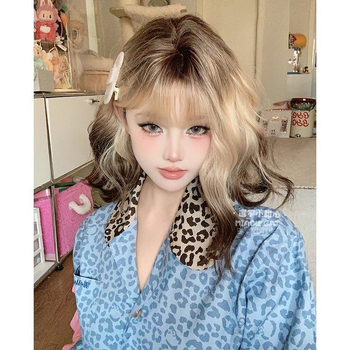 Trumpa garbanota peruka su kirpčiukais, aukštos temperatūros pluoštas, mechanizmo apdorojimas, pilnas galvos danga