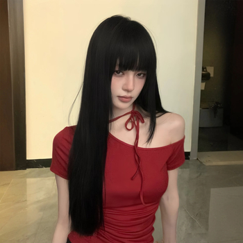 Slender perukas: ilgi tiesūs plaukai su kirpčiukais, pilnas galvos dengimas, temperatūrai atsparus sintetinis pluoštas, mechanizmas gamyba, natūralus vaizdas, modelis 11132