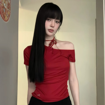 Slender perukas: ilgi tiesūs plaukai su kirpčiukais, pilnas galvos dengimas, temperatūrai atsparus sintetinis pluoštas, mechanizmas gamyba, natūralus vaizdas, modelis 11132