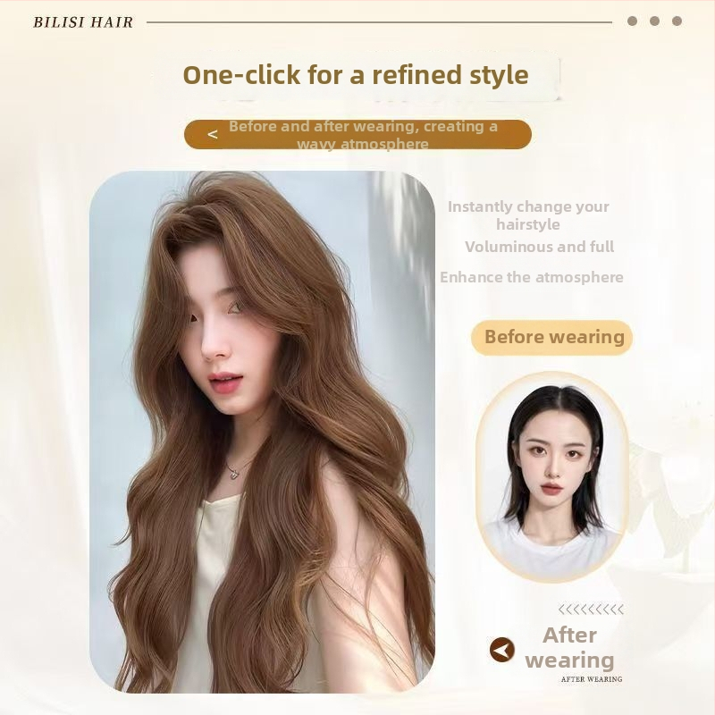 Perika za cijelu glavu s dugom kovrčavom kosom, materijal od proteinskog svile, konstrukcija s mehanizmom