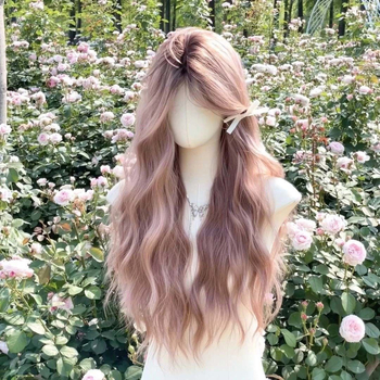 Дълга къдрава перука с наклонени странични челки, изработена от високотемпературна нишка, пълен обхват на главата, механична конструкция