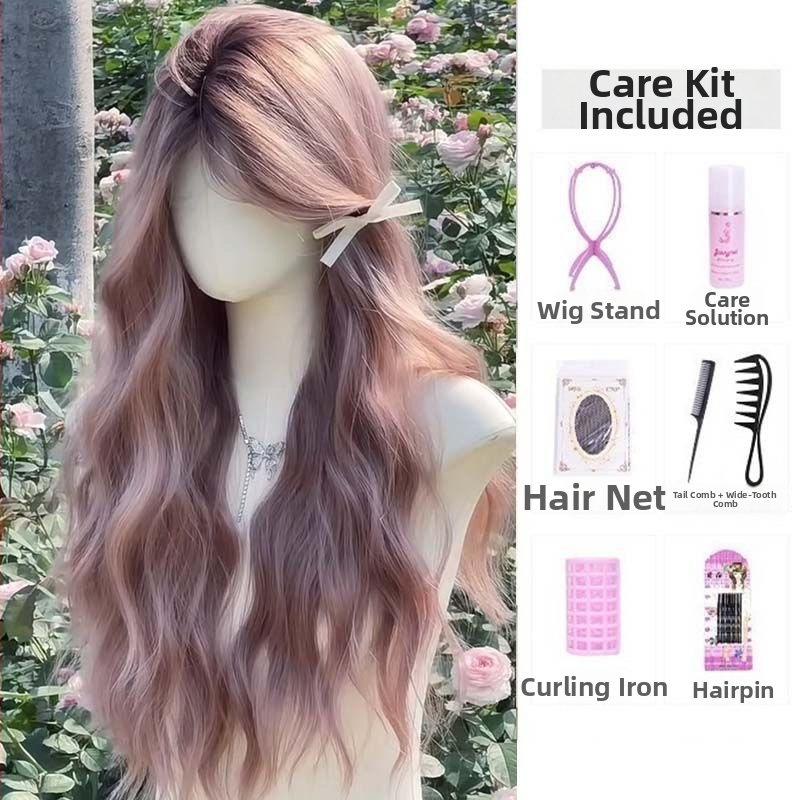 Дълга къдрава перука с наклонени странични челки, изработена от високотемпературна нишка, пълен обхват на главата, механична конструкция