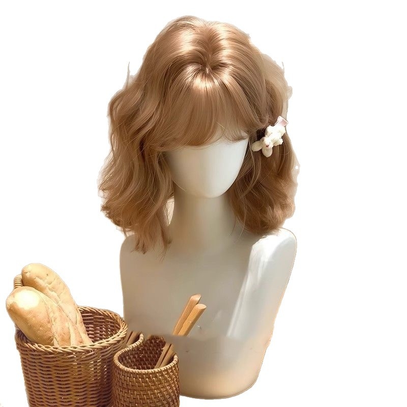 Perika s kratkom kovrčom, prirodni korejski Lolita stil, potpuno pokrivanje glave, vlakna otporna na visoke temperature, nije za bojanje