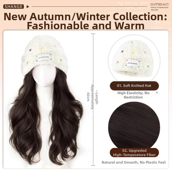 Moteriška kepurės-stiliaus parukė su ilgu garbanotu plauku, ilgas plaukai, atsparios karščiui pluoštai, pilnas galvos dengimas, vientisas dizainas