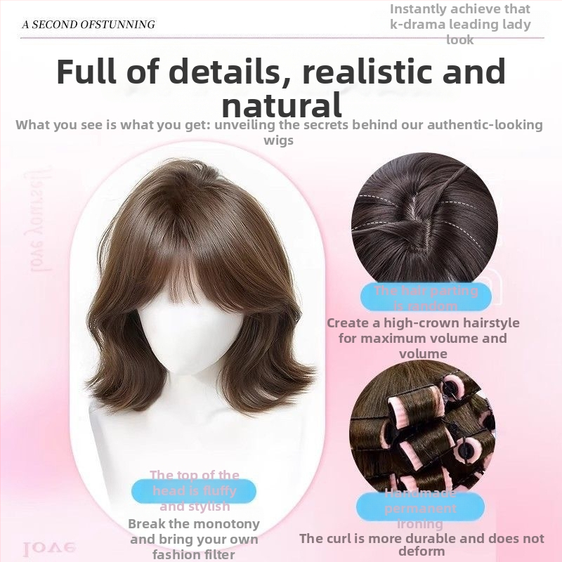 Kenny wig – Moteriška peruka, korėjietiško stiliaus su Qi kirpčiukais, aukštos temperatūros pluoštai, pilnas galvos dangalas