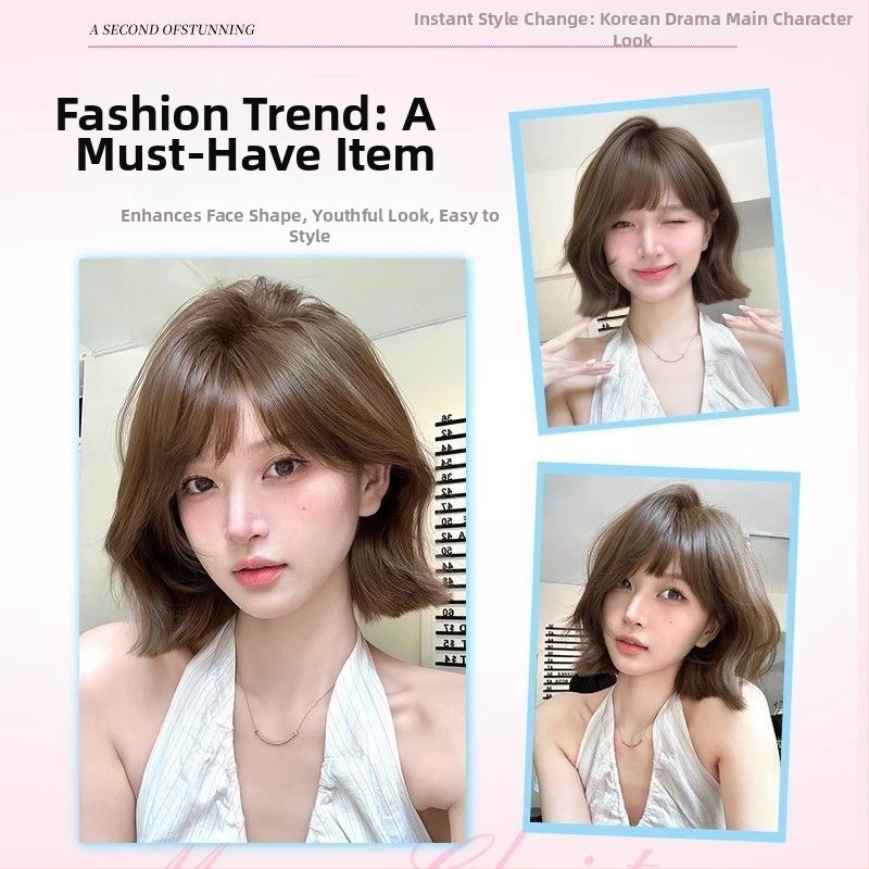 Kenny wig – Moteriška peruka, korėjietiško stiliaus su Qi kirpčiukais, aukštos temperatūros pluoštai, pilnas galvos dangalas