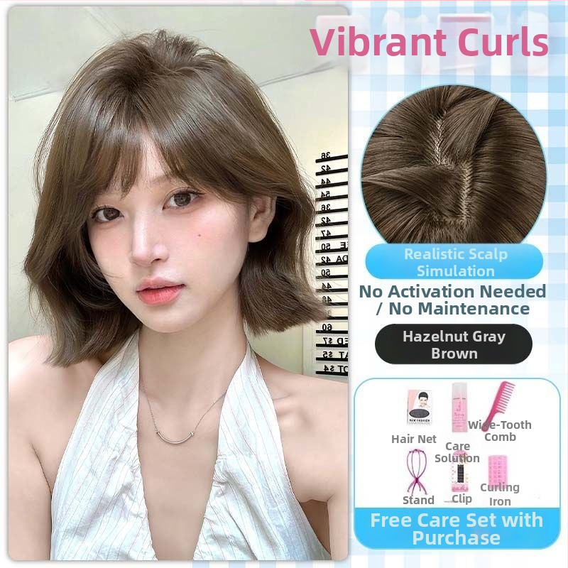 Kenny wig – Moteriška peruka, korėjietiško stiliaus su Qi kirpčiukais, aukštos temperatūros pluoštai, pilnas galvos dangalas