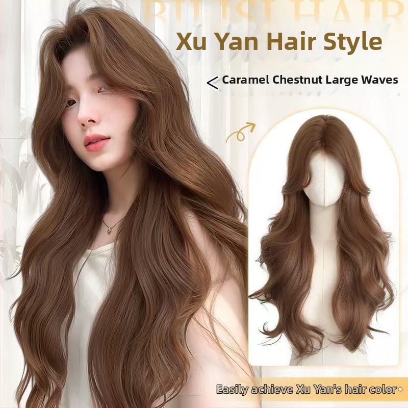 Sieviešu parūka – pilna galvas aizsega, garas viļņotas matas, proteīna zīda materiāls, dabisks stils, var nēsāt taisni vai ar priekšējiem matiem