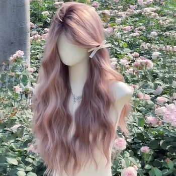 Parūka ar garām viļņotām matām un sānu bārdiņiem, ūdens viļņu tekstūra, augstas temperatūras šķiedra, pilna galvas segšana, nav krāsojama