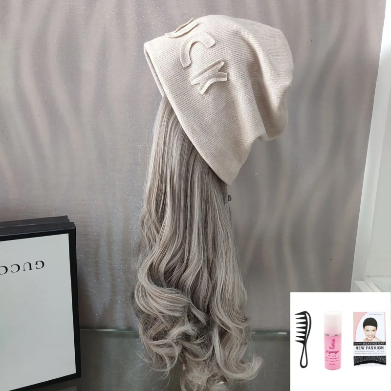Skrybelės-parukė rudens–žiemos sezonui su ilga garbanota plaukais, ilgi plaukai, aukštos temperatūros pluoštas, natūralus stilius, nedažyti ir neperm