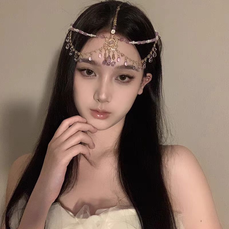 Украса за коса с камъни и пискюли — сплав, елегантен стил, електроплатинация, индивидуално опаковано, лято 2024