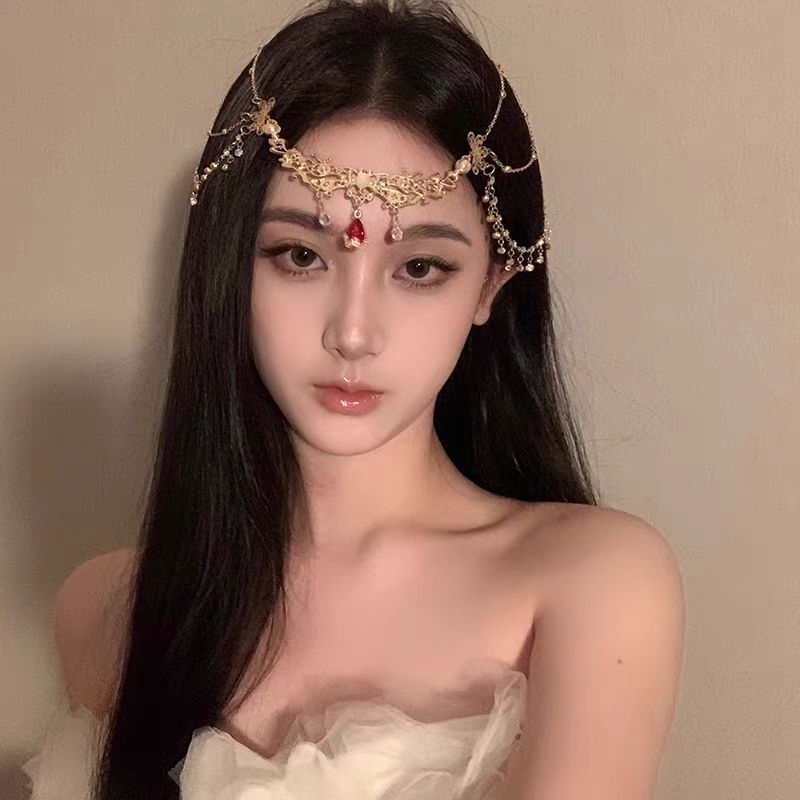 Украса за коса с камъни и пискюли — сплав, елегантен стил, електроплатинация, индивидуално опаковано, лято 2024