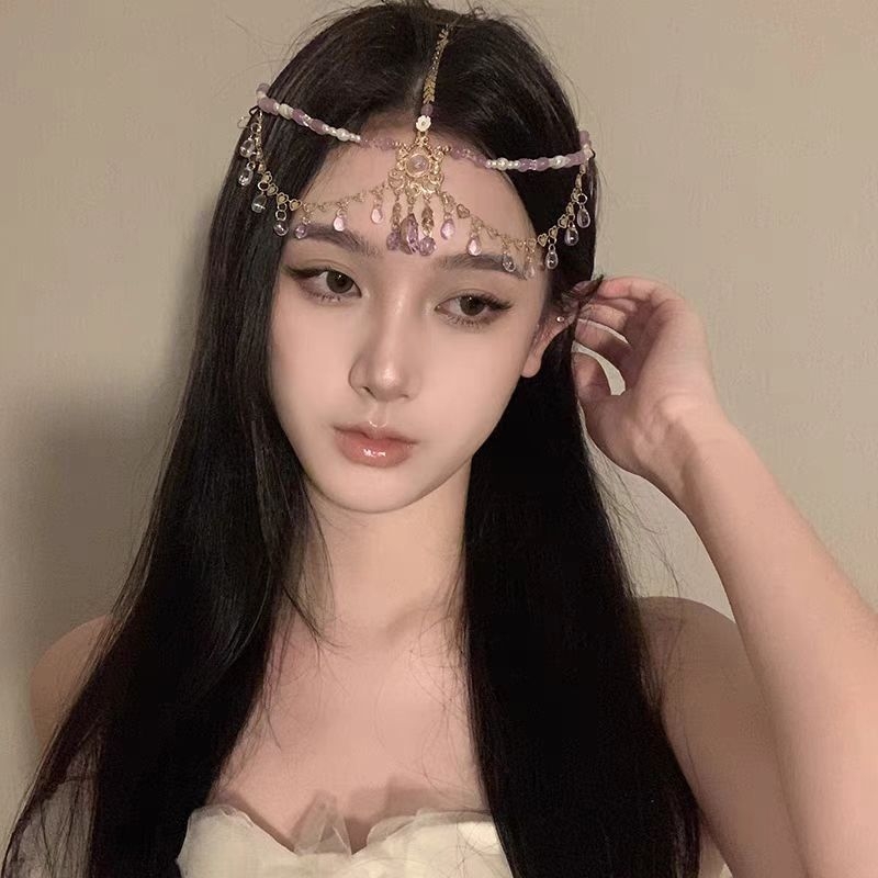 Украса за коса с камъни и пискюли — сплав, елегантен стил, електроплатинация, индивидуално опаковано, лято 2024