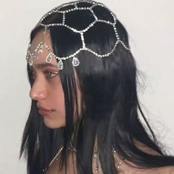 Lanț pentru cap cu Rhinestones, stil exotic, electroplacat