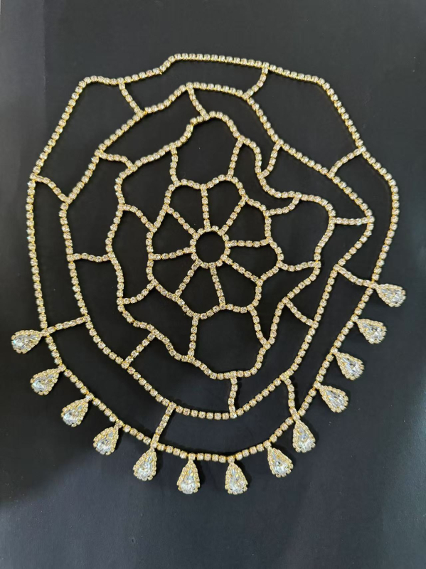 Lanț pentru cap cu Rhinestones, stil exotic, electroplacat