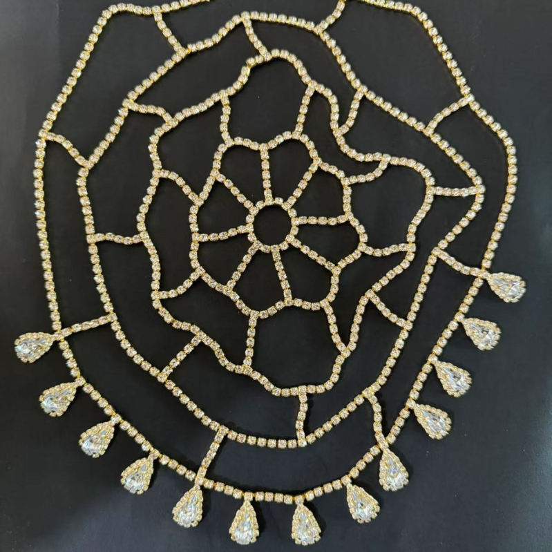 Lanț pentru cap cu Rhinestones, stil exotic, electroplacat