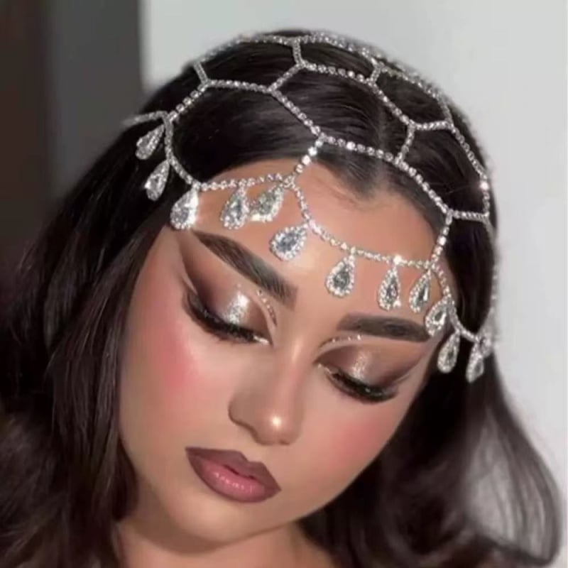 Lanț pentru cap cu Rhinestones, stil exotic, electroplacat