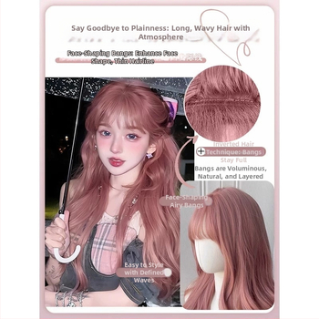 Garā viļņota parūka ar garām bangsām | karstumizturīgas sintētiskās šķiedras | Modelis MG-BL002-YHS | sievietēm | eksotiskais stils