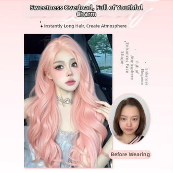 Garā viļņaina parūka sievietēm ar lieliem viļņiem, augstas temperatūras šķiedras, ražošanas mehānisms, bangs ar vidēju daļu, dabisks un dzīvs izskats