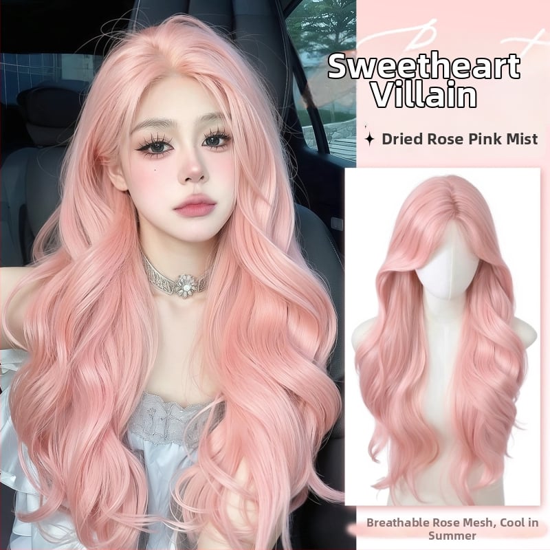 Garā viļņaina parūka sievietēm ar lieliem viļņiem, augstas temperatūras šķiedras, ražošanas mehānisms, bangs ar vidēju daļu, dabisks un dzīvs izskats