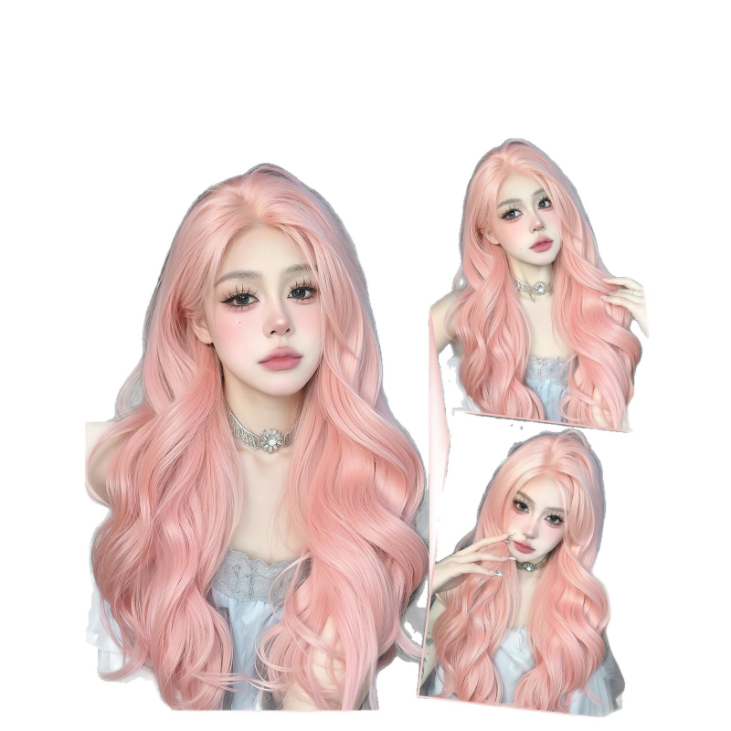 Garā viļņaina parūka sievietēm ar lieliem viļņiem, augstas temperatūras šķiedras, ražošanas mehānisms, bangs ar vidēju daļu, dabisks un dzīvs izskats