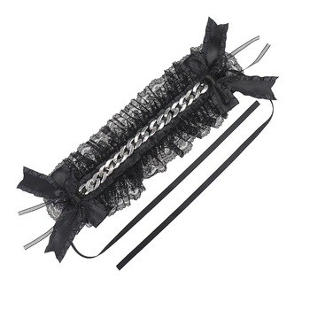 Harajuku stil traka za kosu s metalnim lancem i čipkom, japanska Lolita, punk subkultura, oblik mašne, karirani uzorak, jesen 2025