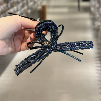 Klip za kosu Shark Clip s denimnim lancem i mašnicom – ručno izrađeno, gripper, ženski dodatak