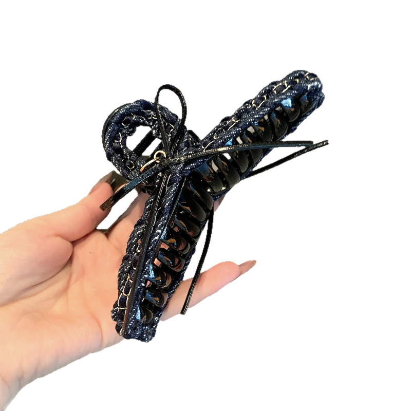 Klip za kosu Shark Clip s denimnim lancem i mašnicom – ručno izrađeno, gripper, ženski dodatak