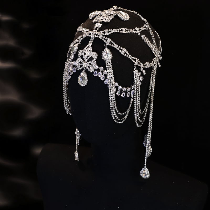 Сватбена украса за коса с кристали, екзотичен мрежест стил, електроплатирана обработка, опакована в кутия