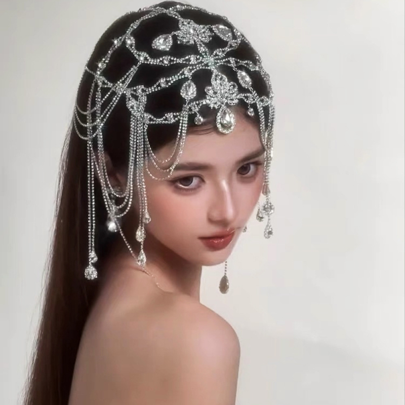 Сватбена украса за коса с кристали, екзотичен мрежест стил, електроплатирана обработка, опакована в кутия