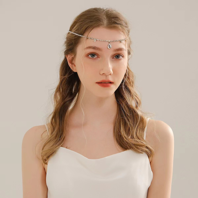 Boemska ogrlica za kosu s privjeskom kapljice vode – kristali, elektroplatiniranje, podrijetlo Yiwu, proljeće 2024