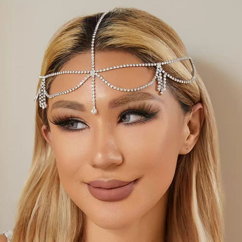 Vjenčana čelna lančić s kristalima, elegantan stil, elektroplatinirani završetak, ženski dizajn