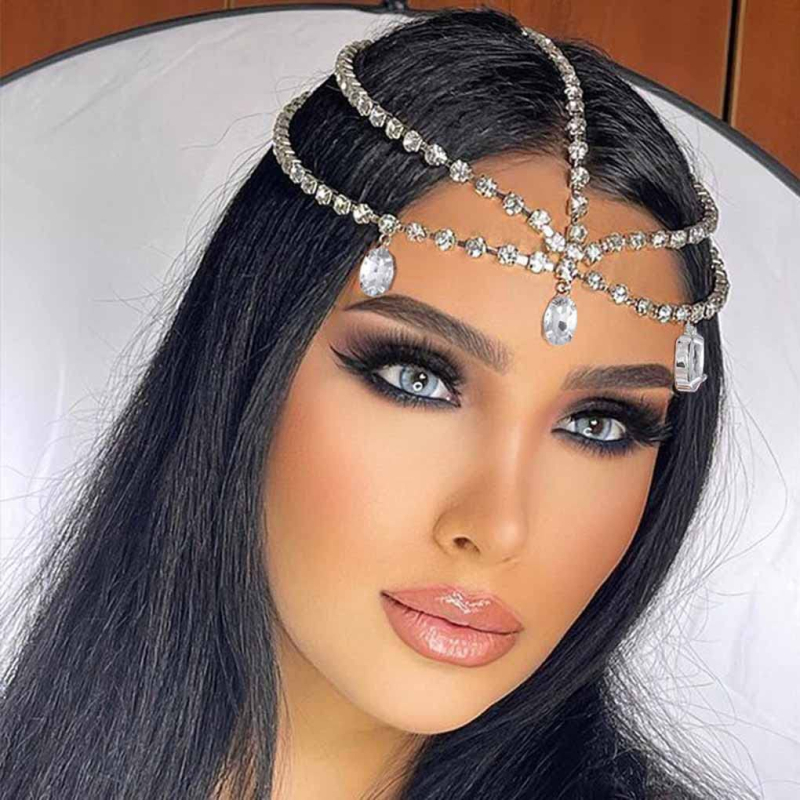 Višeslojna čelna lanac za kosu, etnički europsko-američki stil — Materijal: water diamond; Stil: European-American; Dizajn: head chain; Tehnika obrade: electroplating; Broj proizvoda: 57232