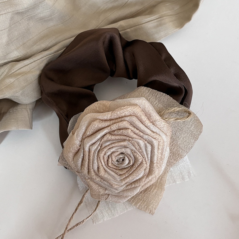Elastic de păr cu floare din material textil, din trandafir uscat – lucrat manual, agrafe împletite, accesorii pentru cap (Primăvara 2024)