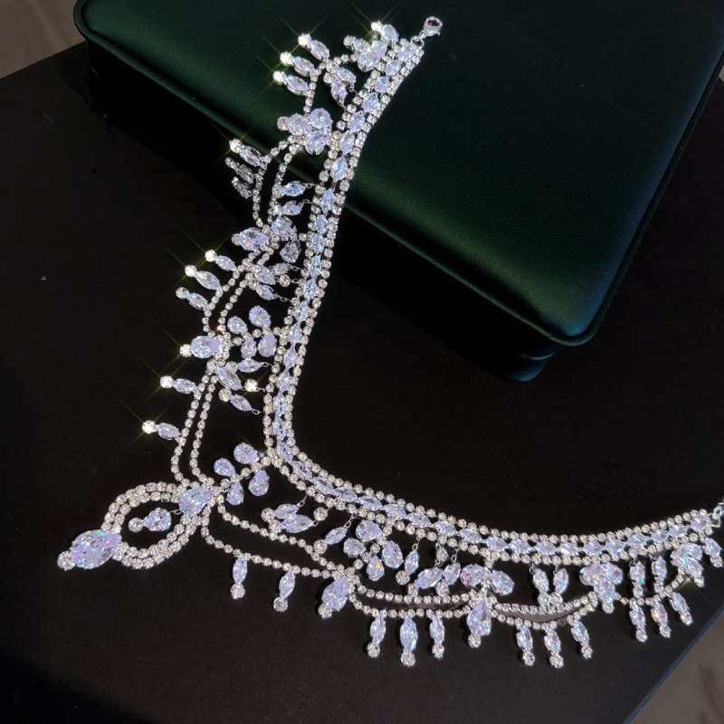 Nevjesta dodatak za kosu s cirkonima, prinčevski stil, set s dijamantima, individualno pakiranje