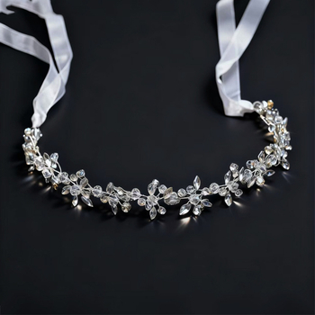 Nuotakos plaukų juosta iš vielos, lapų formos marquise kristalai, miško stilius, galimas pritaikymas