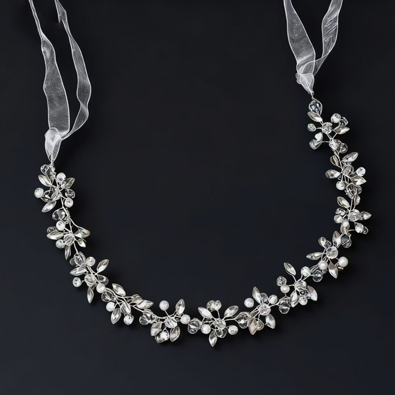 Nuotakos plaukų juosta iš vielos, lapų formos marquise kristalai, miško stilius, galimas pritaikymas