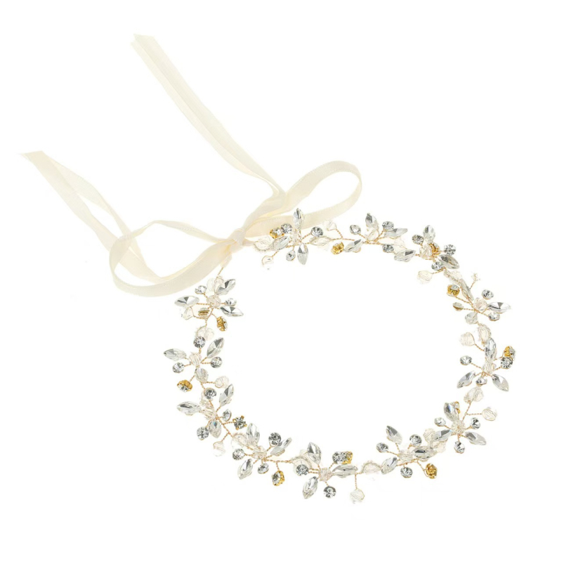 Nuotakos plaukų juosta iš vielos, lapų formos marquise kristalai, miško stilius, galimas pritaikymas