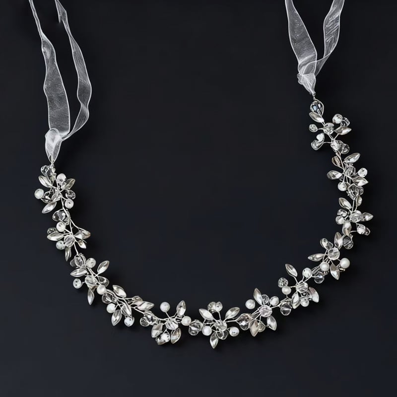 Nuotakos plaukų juosta iš vielos, lapų formos marquise kristalai, miško stilius, galimas pritaikymas