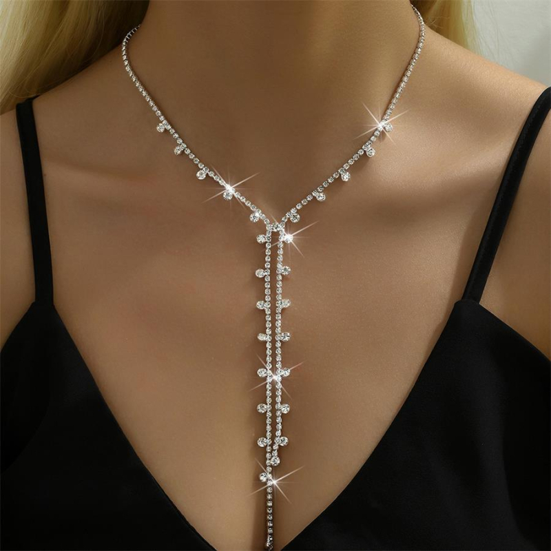 Dugi lančić s resicama od stras — Materijal: strass; Stil: osobni, seksi; Premaz: elektroplating; Pakiranje: samostalno pakiranje; Privatna oznaka: Da