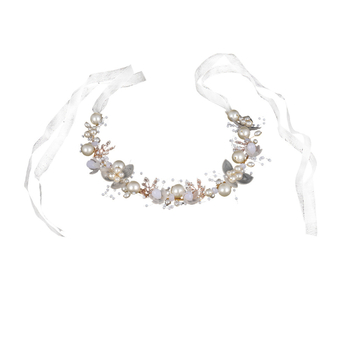 Jaunavedės plaukų vainikas su perlomis, rankų pintas, stilis vainikas, atskiras įpakavimas