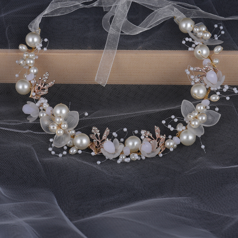 Jaunavedės plaukų vainikas su perlomis, rankų pintas, stilis vainikas, atskiras įpakavimas