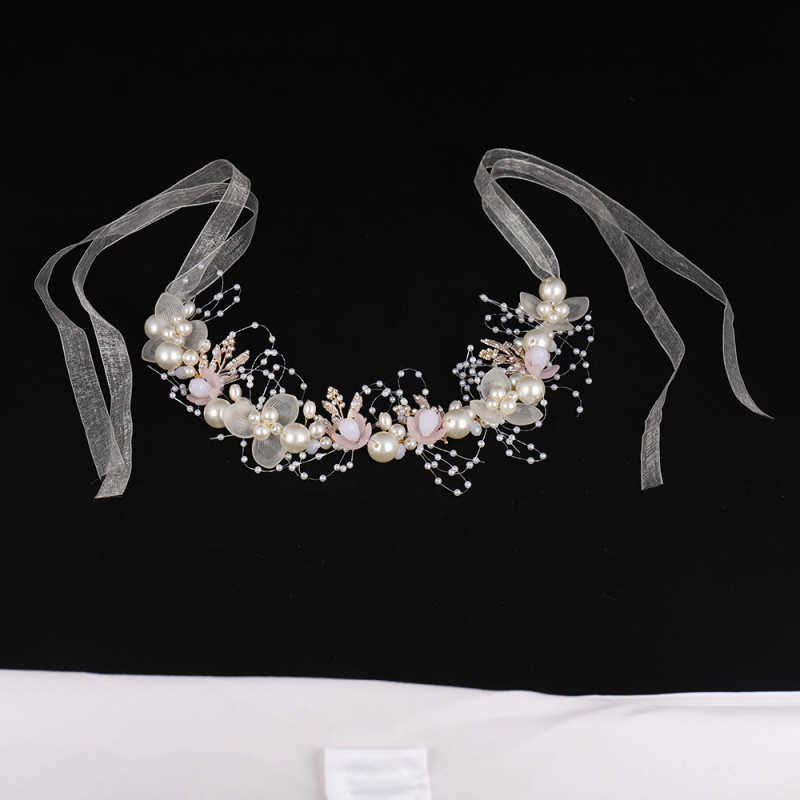 Jaunavedės plaukų vainikas su perlomis, rankų pintas, stilis vainikas, atskiras įpakavimas