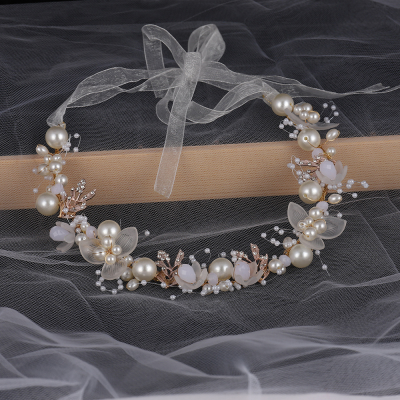 Jaunavedės plaukų vainikas su perlomis, rankų pintas, stilis vainikas, atskiras įpakavimas