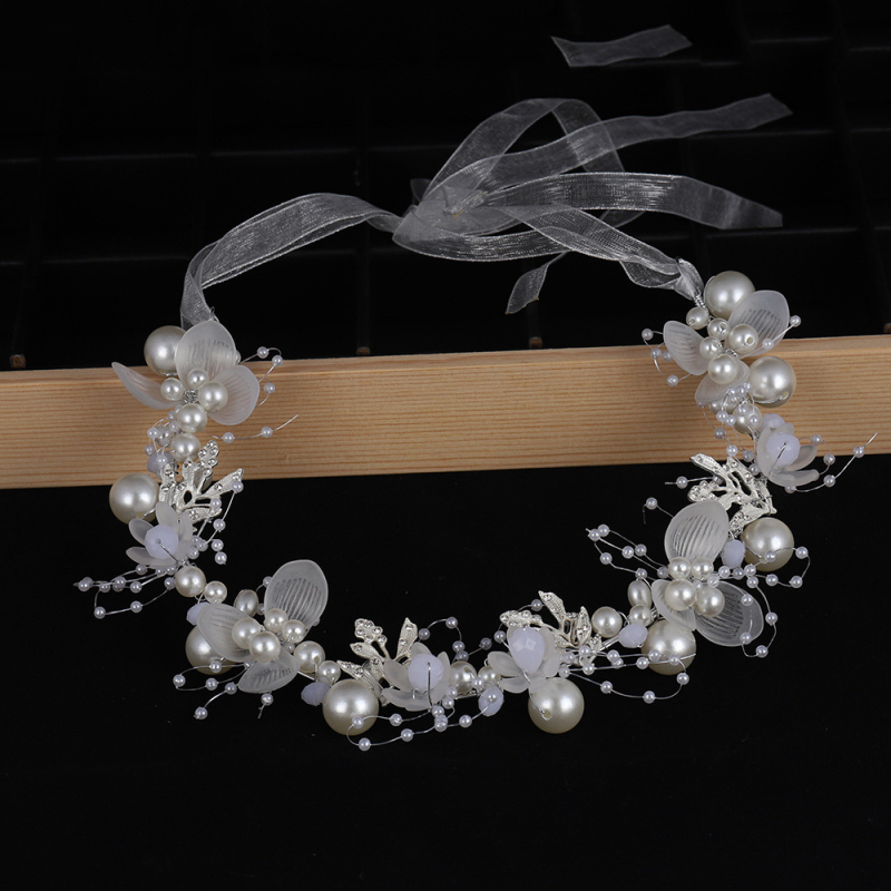 Jaunavedės plaukų vainikas su perlomis, rankų pintas, stilis vainikas, atskiras įpakavimas