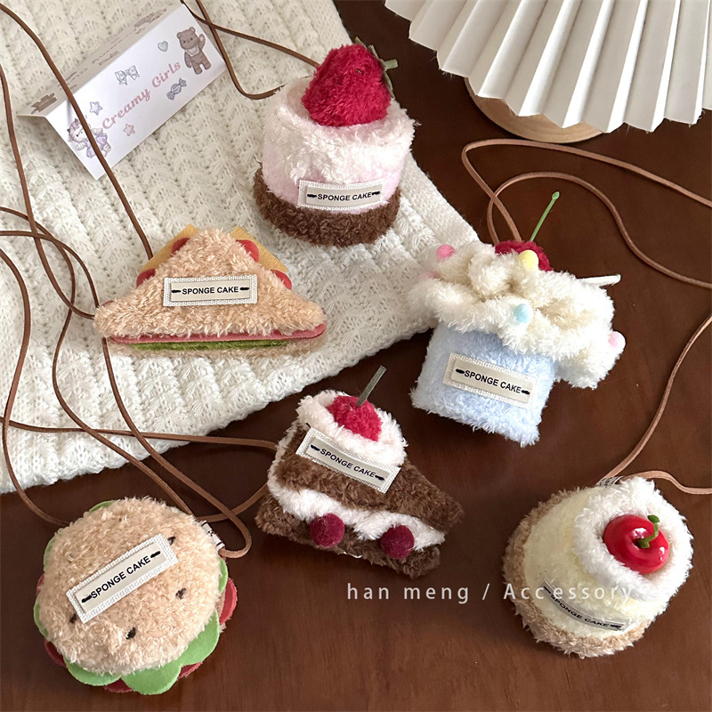 Plišani ključ za torbu s dizajnom torta-sandvič, ovčja vuna, korejski stil, ručna izrada