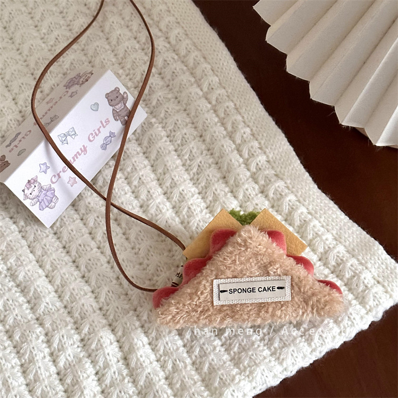 Plišani ključ za torbu s dizajnom torta-sandvič, ovčja vuna, korejski stil, ručna izrada